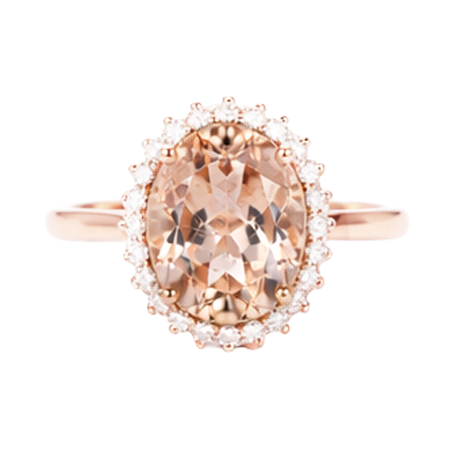 Morganite With Natural Earth Mined Diamonds 11.75 Carats Wedding Ring Rose Gold 14K New