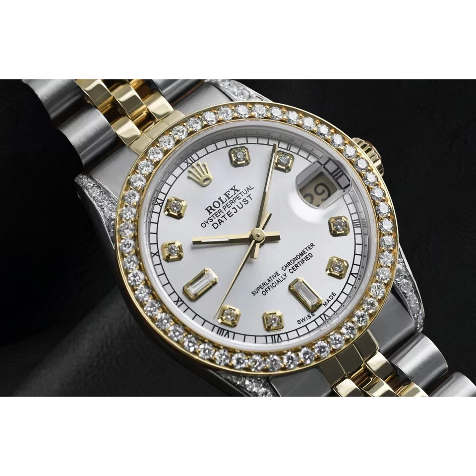 Mother Of Pearl Dial Rolex Dj Watch Custom Diamond Bezel Ss & Gold