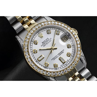 Mother Of Pearl Dial Rolex Dj Watch Custom Diamond Bezel Ss & Gold