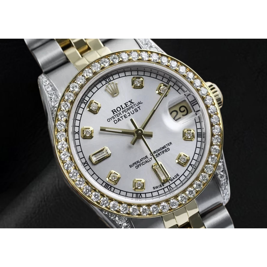 Mother Of Pearl Dial Rolex Dj Watch Custom Diamond Bezel Ss & Gold
