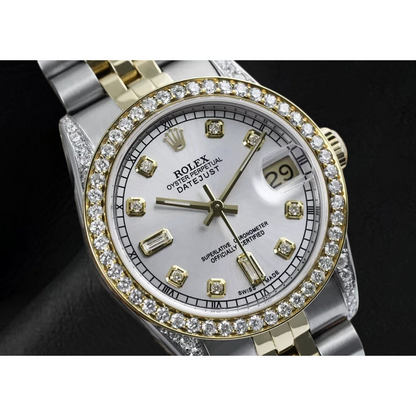 Mother Of Pearl Dial Rolex Dj Watch Custom Diamond Bezel Ss & Gold