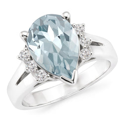Natural Aquamarine Ring 13.25ct - White Gold 14K