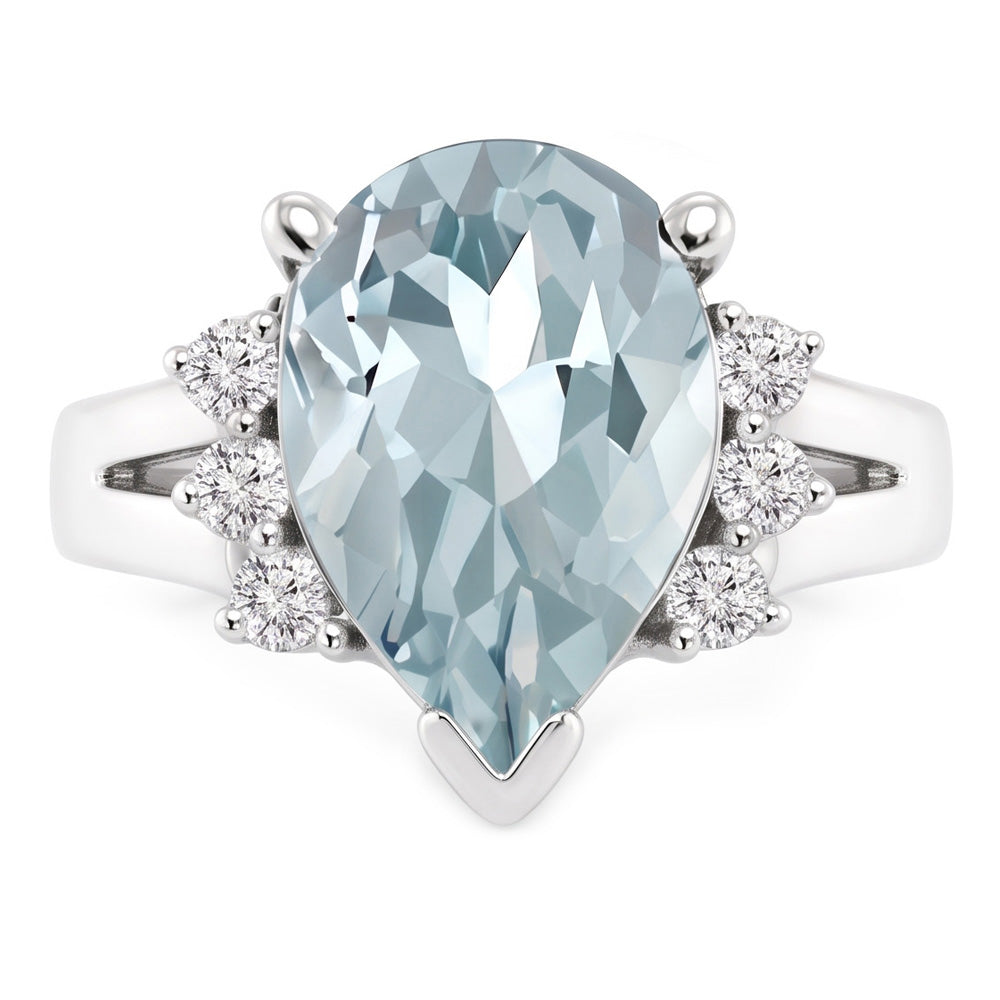 Natural Aquamarine Ring 13.25ct - White Gold 14K