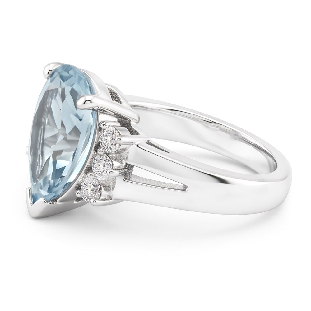 Natural Aquamarine Ring 13.25ct - White Gold 14K