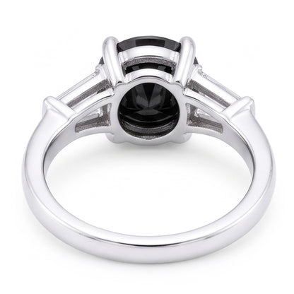 Natural Black Diamond Ring 3.6 Carat Genuine Round Baguette Three Stone 14K White Gold