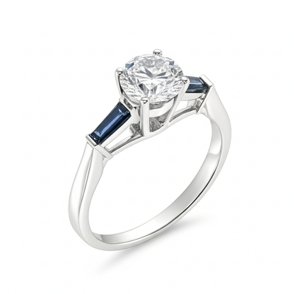 Natural Blue Sapphire Diamond Ring 3.20 Ct. 3 Stone Old Miner