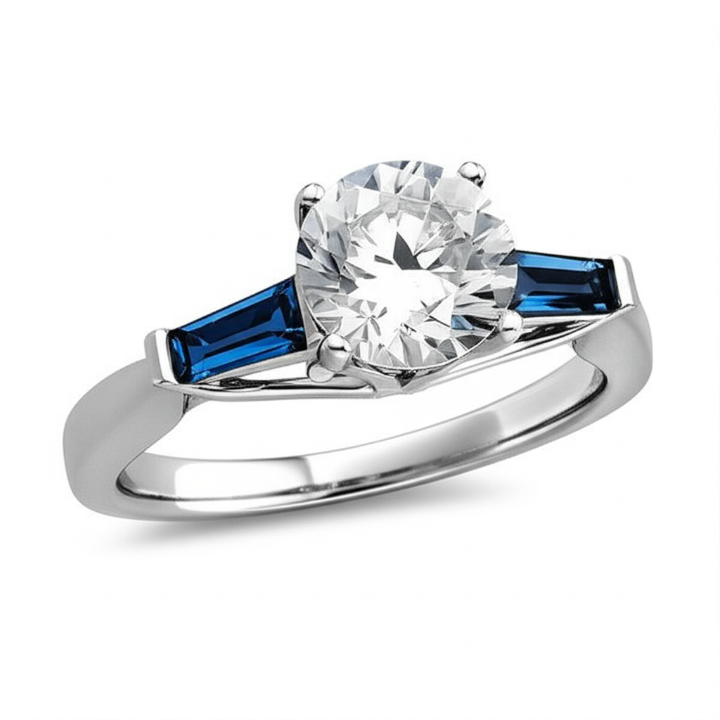 Natural Blue Sapphire Diamond Ring 3.20 Ct. 3 Stone Old Miner