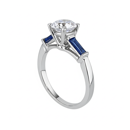 Natural Blue Sapphire Diamond Ring 3.20 Ct. 3 Stone Old Miner