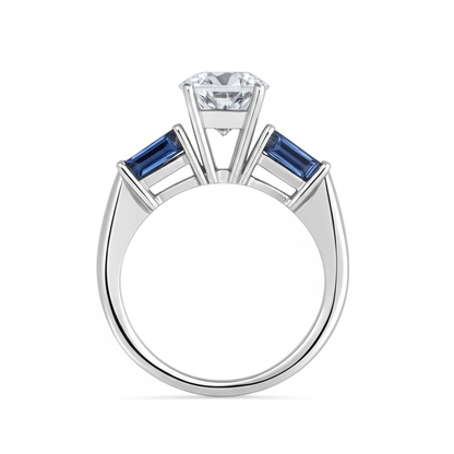 Natural Blue Sapphire Diamond Ring 3.20 Ct. 3 Stone Old Miner
