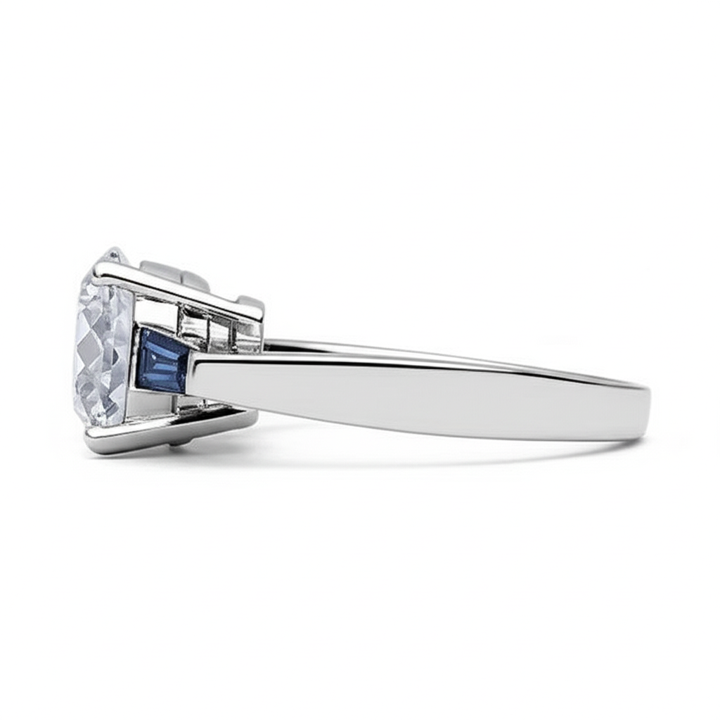 Natural Blue Sapphire Diamond Ring 3.20 Ct. 3 Stone Old Miner