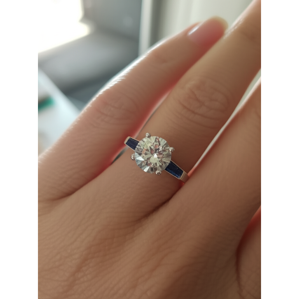Natural Blue Sapphire Diamond Ring 3.20 Ct. 3 Stone Old Miner
