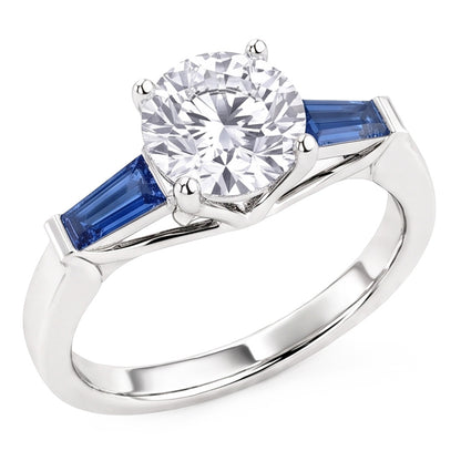 Natural Blue Sapphire Diamond Ring 3.20 Ct. 3 Stone Old Miner