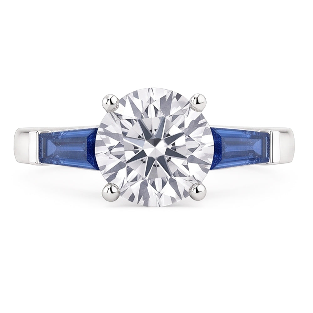 Natural Blue Sapphire Diamond Ring 3.20 Ct. 3 Stone Old Miner