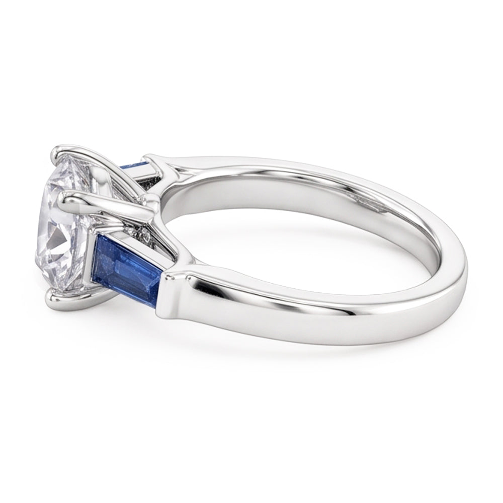 Natural Blue Sapphire Diamond Ring 3.20 Ct. 3 Stone Old Miner