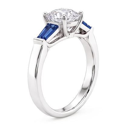 Natural Blue Sapphire Diamond Ring 3.20 Ct. 3 Stone Old Miner
