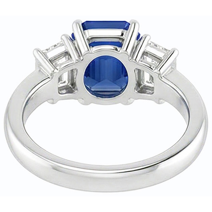 Natural Earth Mined Diamond 3 Stone Emerald Ceylon Sapphire Ring 14K Gold 2 Carats