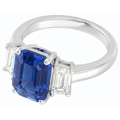 Natural Earth Mined Diamond 3 Stone Emerald Ceylon Sapphire Ring 14K Gold 2 Carats