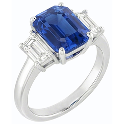 Natural Earth Mined Diamond 3 Stone Emerald Ceylon Sapphire Ring 14K Gold 2 Carats