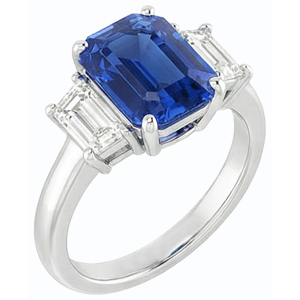 Natural Earth Mined Diamond 3 Stone Emerald Ceylon Sapphire Ring 14K Gold 2 Carats