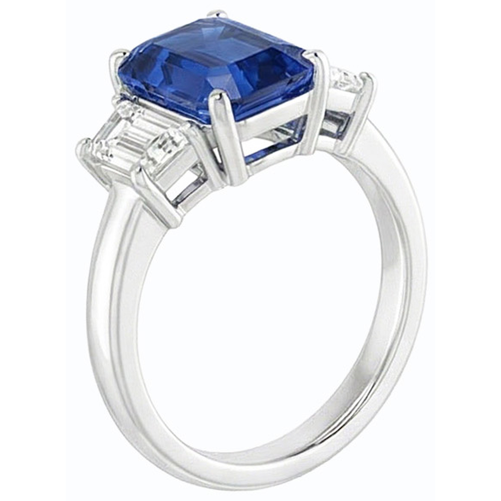 Natural Earth Mined Diamond 3 Stone Emerald Ceylon Sapphire Ring 14K Gold 2 Carats