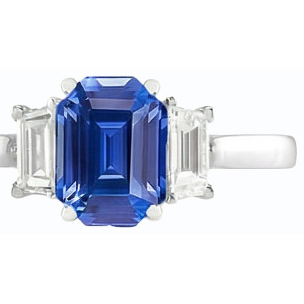 Natural Earth Mined Diamond 3 Stone Emerald Ceylon Sapphire Ring 14K Gold 2 Carats