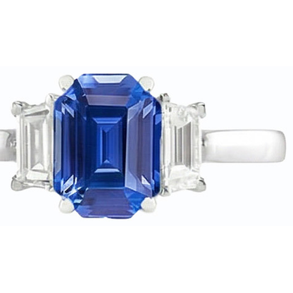 Natural Earth Mined Diamond 3 Stone Emerald Ceylon Sapphire Ring 14K Gold 2 Carats