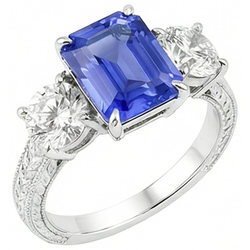 Natural Earth Mined Diamond 3 Stone Emerald Srilanka Sapphire Ring Vintage Style 3 Carats