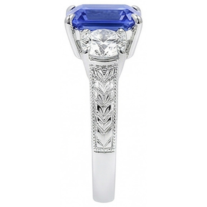 Natural Earth Mined Diamond 3 Stone Emerald Srilanka Sapphire Ring Vintage Style 3 Carats
