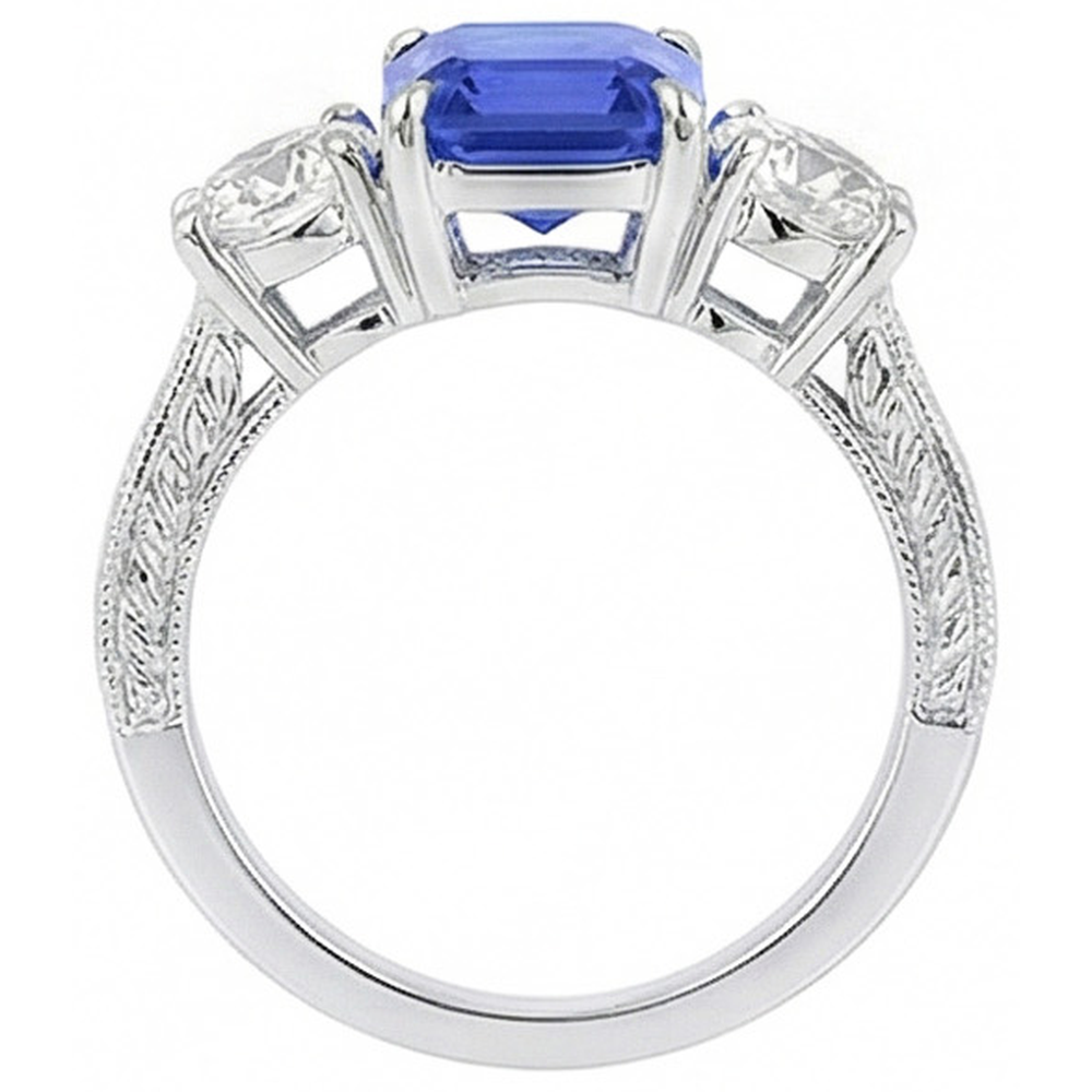 Natural Earth Mined Diamond 3 Stone Emerald Srilanka Sapphire Ring Vintage Style 3 Carats