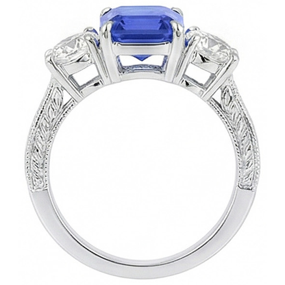 Natural Earth Mined Diamond 3 Stone Emerald Srilanka Sapphire Ring Vintage Style 3 Carats