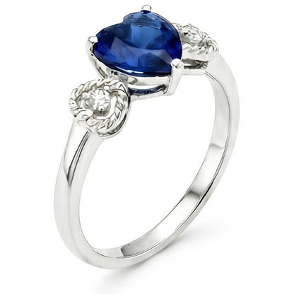 Natural Earth Mined Diamond 3 Stone Engagement Ring Heart Blue Sapphire 2.25 Carats
