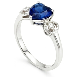 Natural Earth Mined Diamond 3 Stone Engagement Ring Heart Blue Sapphire 2.25 Carats