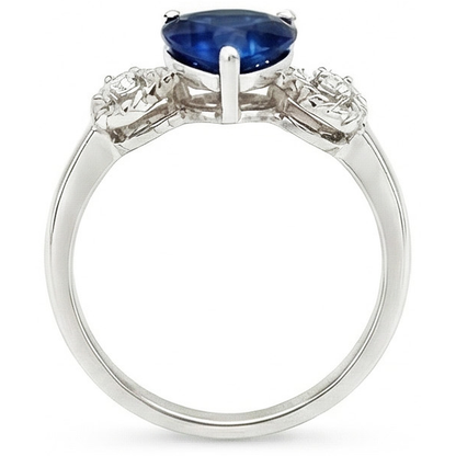 Natural Earth Mined Diamond 3 Stone Engagement Ring Heart Blue Sapphire 2.25 Carats