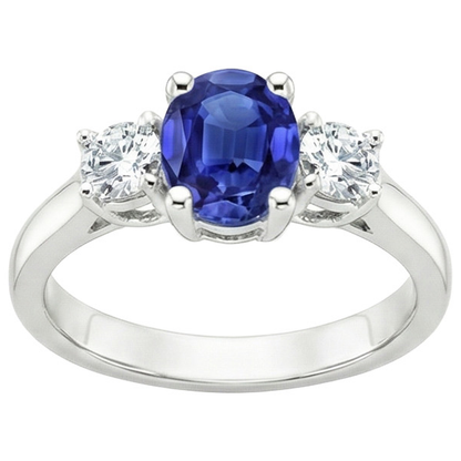 Natural Earth Mined Diamond 3 Stone Engagement Ring Oval Blue Sapphire 2.50 Carats