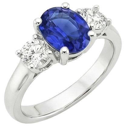 Natural Earth Mined Diamond 3 Stone Engagement Ring Oval Blue Sapphire 2.50 Carats