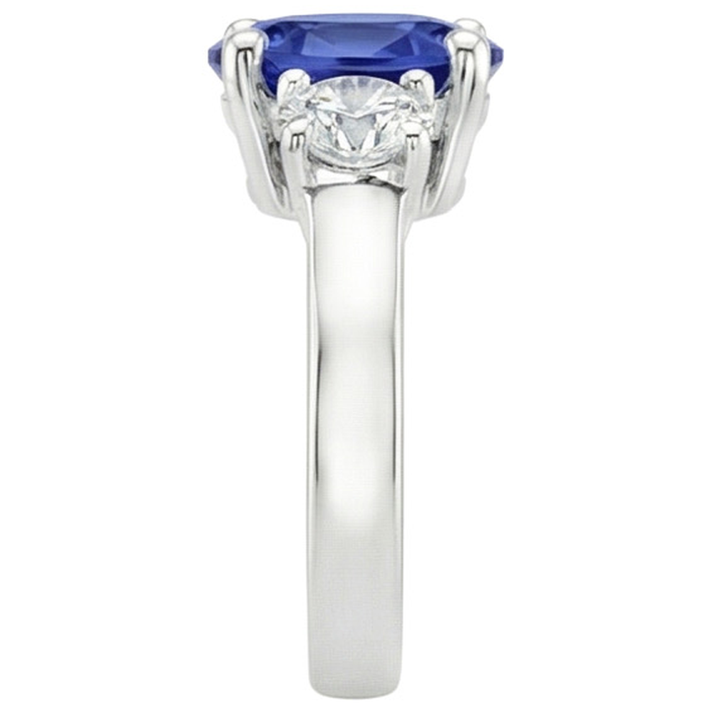 Natural Earth Mined Diamond 3 Stone Engagement Ring Oval Blue Sapphire 2.50 Carats