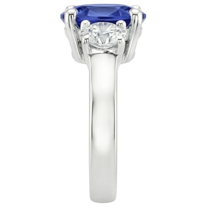 Natural Earth Mined Diamond 3 Stone Engagement Ring Oval Blue Sapphire 2.50 Carats