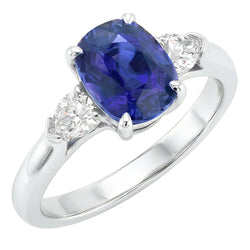 Natural Earth Mined Diamond 3 Stone Pear & Oval Blue Sapphire Ring 3 Carats Ladies Jewelry