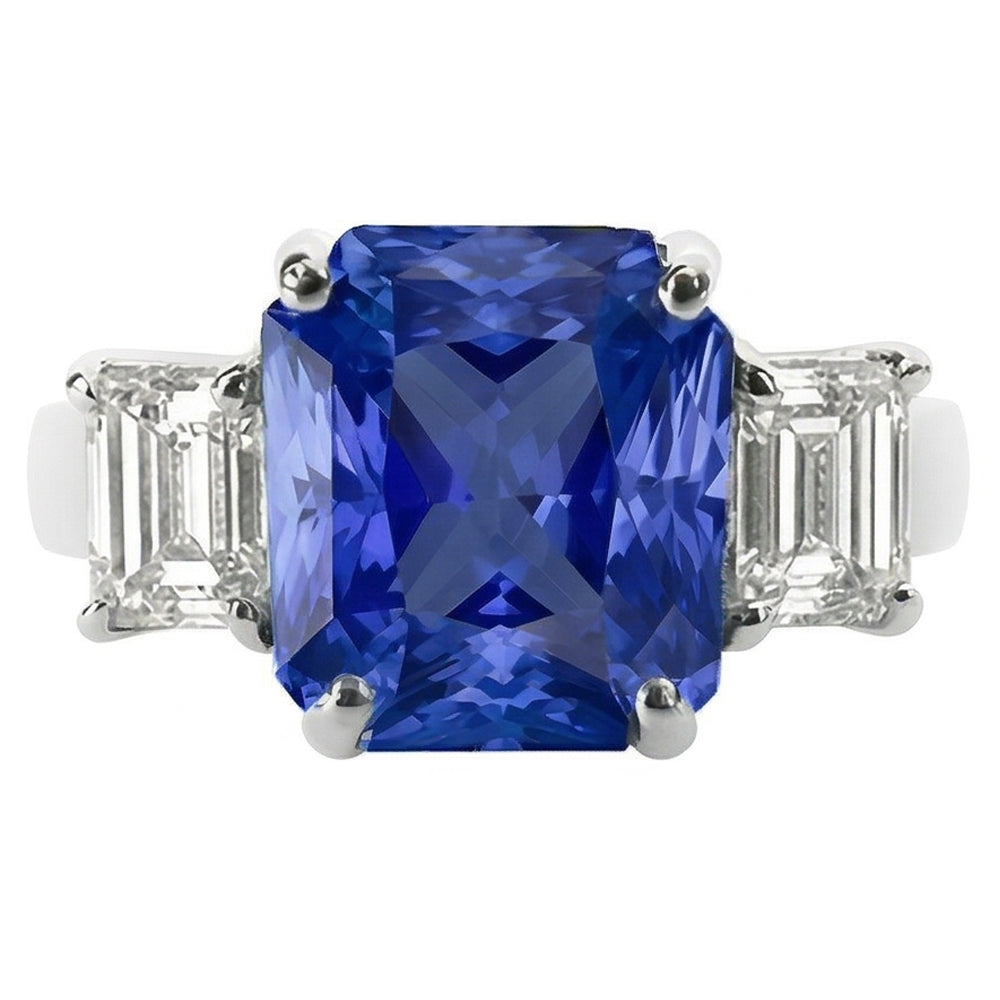 Natural Earth Mined Diamond 3 Stone Ring Radiant Sapphire & Emerald Shaped 3.50 Carats