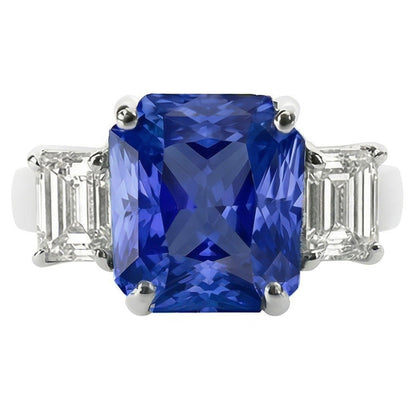 Natural Earth Mined Diamond 3 Stone Ring Radiant Sapphire & Emerald Shaped 3.50 Carats