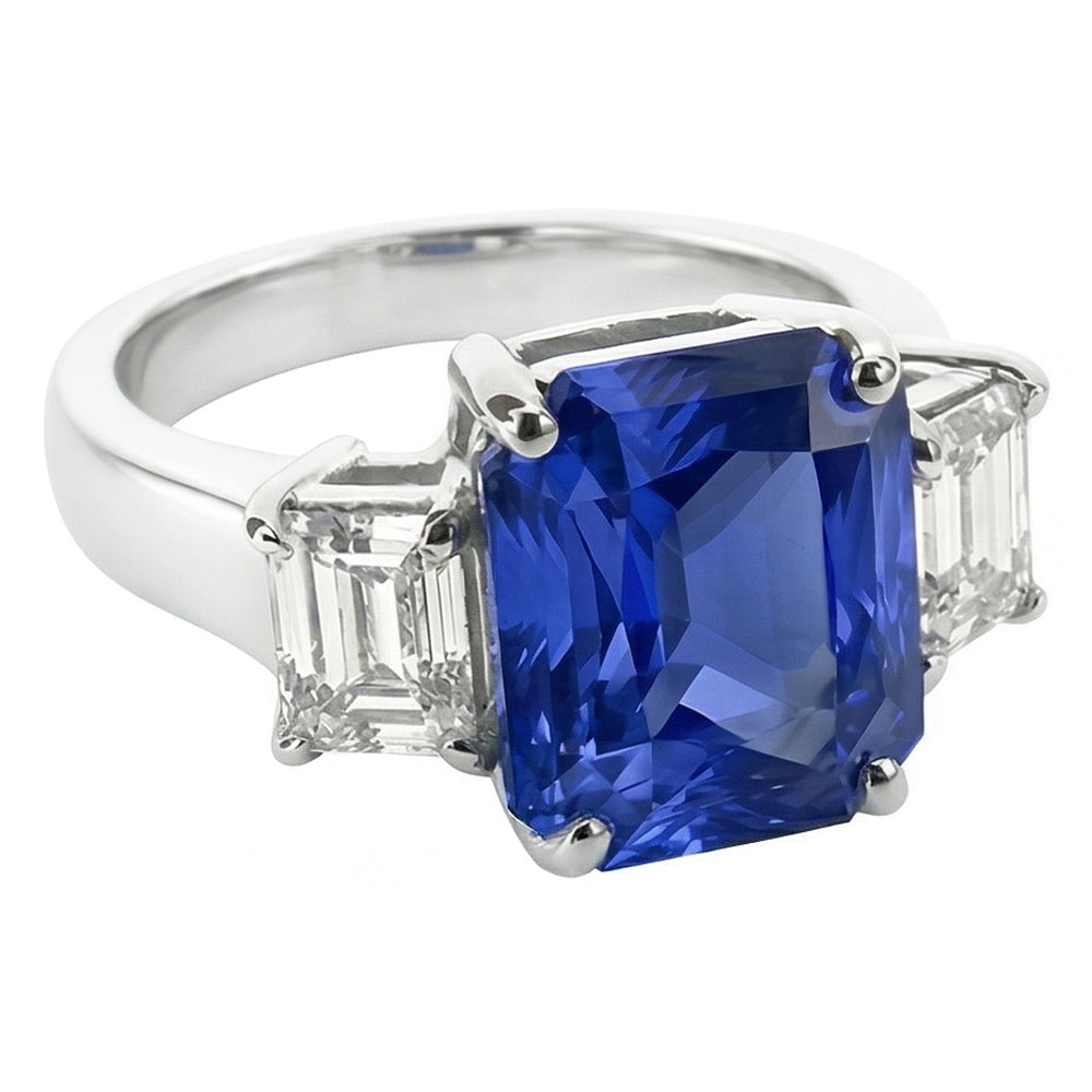 Natural Earth Mined Diamond 3 Stone Ring Radiant Sapphire & Emerald Shaped 3.50 Carats