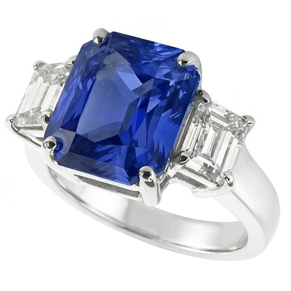 Natural Earth Mined Diamond 3 Stone Ring Radiant Sapphire & Emerald Shaped 3.50 Carats