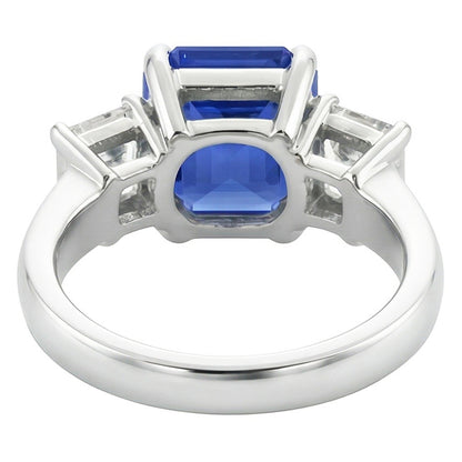Natural Earth Mined Diamond 3 Stone Ring Radiant Sapphire & Emerald Shaped 3.50 Carats