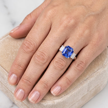 Natural Earth Mined Diamond 3 Stone Ring Radiant Sapphire & Emerald Shaped 3.50 Carats