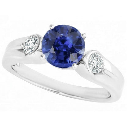 Natural Earth Mined Diamond 3 Stone Ring Sri Lankan Sapphire Round Cut 2.50 Carats