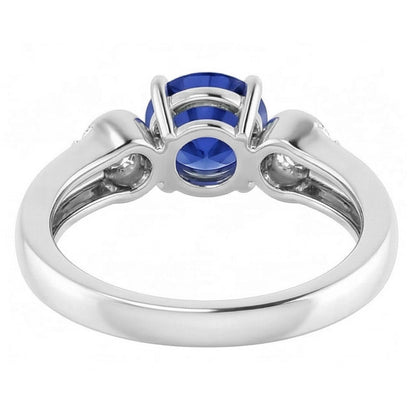 Natural Earth Mined Diamond 3 Stone Ring Sri Lankan Sapphire Round Cut 2.50 Carats