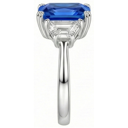 Natural Earth Mined Diamond 3 Stone Sapphire Ring Trapezoid Stones Tapered Shank 3 Carats