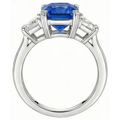 Natural Earth Mined Diamond 3 Stone Sapphire Ring Trapezoid Stones Tapered Shank 3 Carats