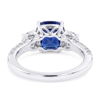 Natural Earth Mined Diamond 3 Stone Style Cushion Sri Lankan Sapphire Ring 3.50 Carats