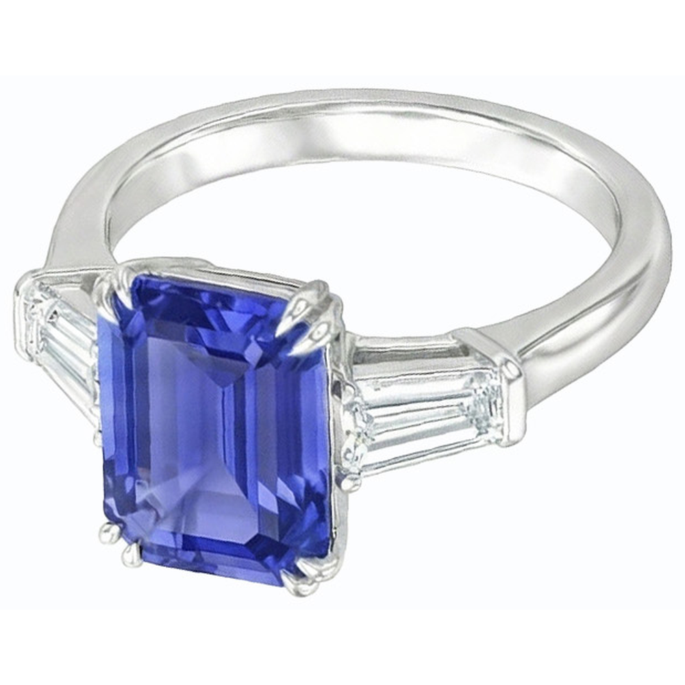 Natural Earth Mined Diamond 3 Stone Wedding Ring Emerald Ceylon Sapphire 3.50 Carats